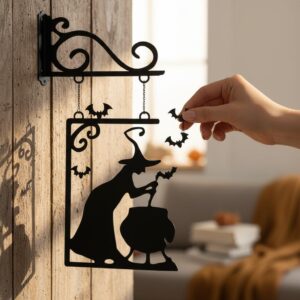 Halloween Decoration Witch Furnace Silhouette – Suitable For Party Decoration, No Power Supply Required, Halloween Ghost Theme Door Decoration