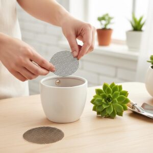 50 Pcs Round Mesh Drainage Screens – Prevent Soil Loss, Ideal for Bonsai & Gardening, Bottom Grid Mat