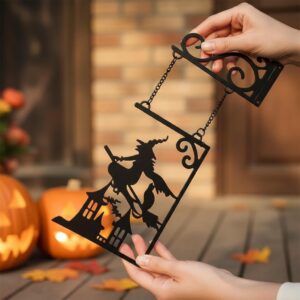 Halloween Witch Silhouette Metal Sign – Witch Metal Silhouette, Witch Silhouette Yard Sign, Outline Wall Decor, Metal, for Halloween Decor