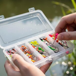 50 Pcs Round Ball Head Jig Hooks – Crank Jig Head Hooks for Bass Fishing, Trout, Panfish, Walleye, Crappie, Live Bait Jigs