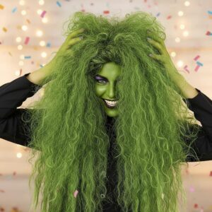 Vibrant Green Long Straight Hair Wig – High-Quality, Voluminous, Durable, Comfortable, Stylish, Low-Temperature Fiber, Perfect for Cosplay, Halloween, Parties & Fashion, Elastic Cap Wig, Wig Accessories