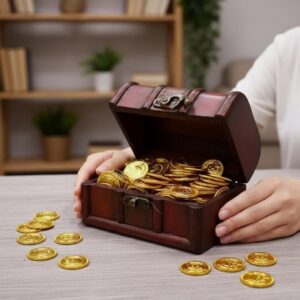 100 Pcs Pirate Gold Coins – Kid Birthday Party Decoration Gift Halloween Plastic Fake Gold Home Kid Favor Game Treasure Supplies