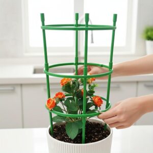 9 Pcs Plant Support Stakes – With Twist Ties, Flower Stand Bracket, Interlocking Flower Support Rings, Support Rods for Indoor Plants and Climbing Vines