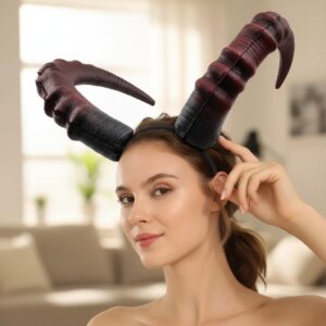 Black Red Demon Horn Headpiece – Cosplay Women Gothic Devils Animal Ox Horns Headwear Halloween Carnival Party Costume Props