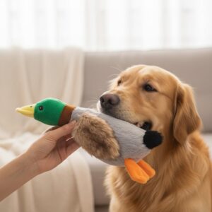 Cute Plush Duck Squeak Toy – Funny Pet Play Interactive Chew Toy for Small Medium Dogs
