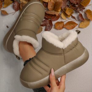 Elegant Khaki Women Home Slippers Cozy Snow Boots with Comfortable Lining, Non-Slip Thick Soles for Indoor and Outdoor Use, Cute, Fancy, Aesthetic, Stylish, Fashionable, Trendy Flat Slippers For Women
